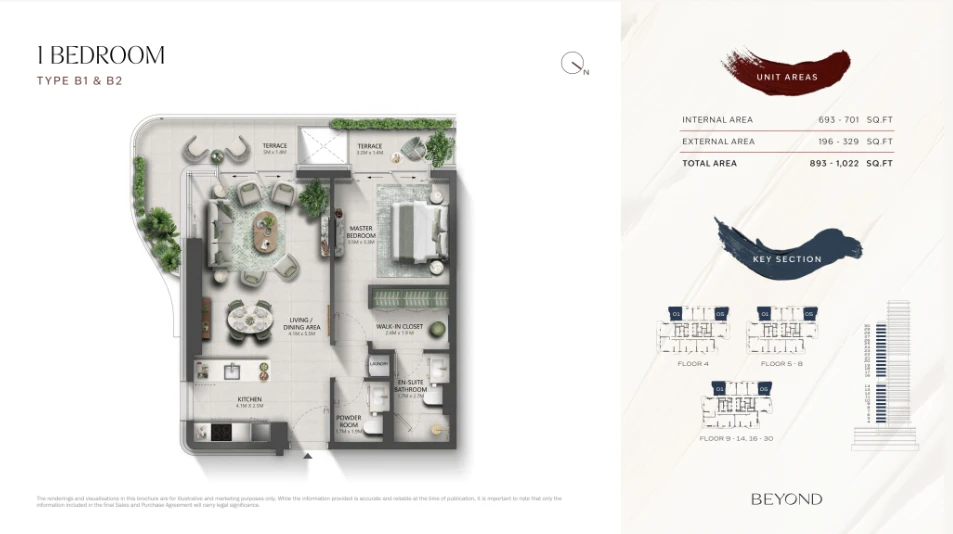 Luxury 1 Bedroom (Forest Stack) floor plan