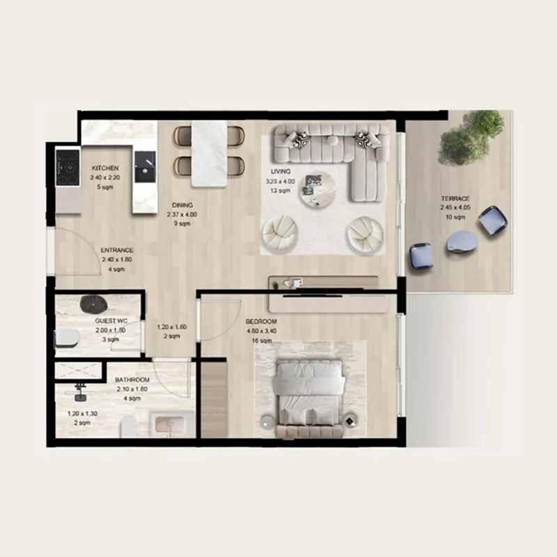 1 Bedroom Residence (Performance Layout) floor plan